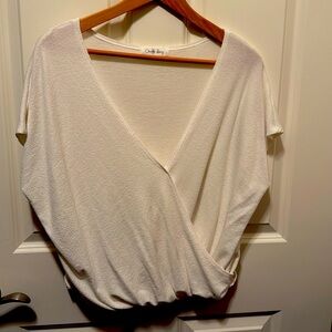 White crisscross top with rouched bottom